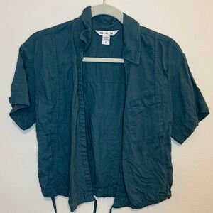 Athleta Retreat/Playa Linen Crop Top Shirt Small Petite Teal Green